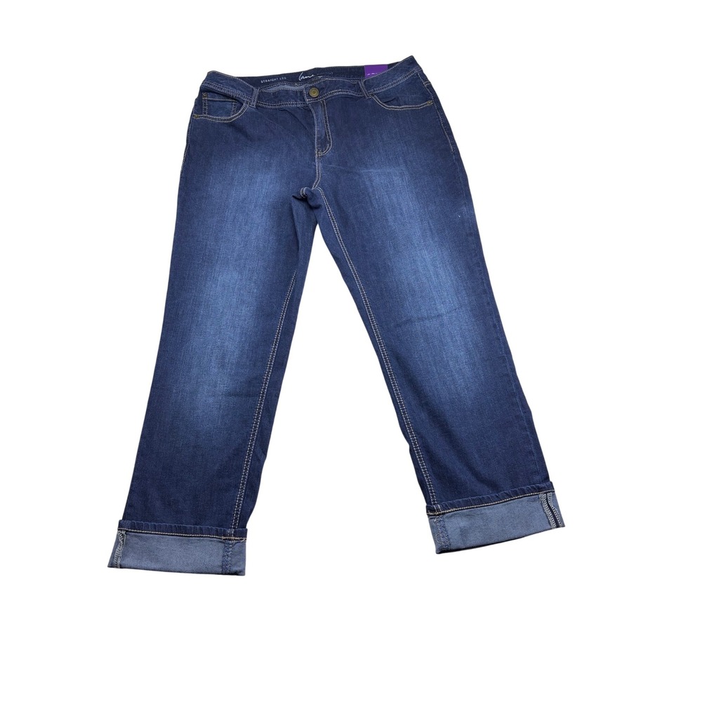 Lane Bryant Straight Leg Jeans Size 18 Dark Wash Stretch Denim Cuffed Hem